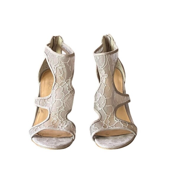ALDO Beige Suede Embroidered Mesh Open Toe Strappy Back Zip High Heels Women 7.5 - Picture 3 of 13